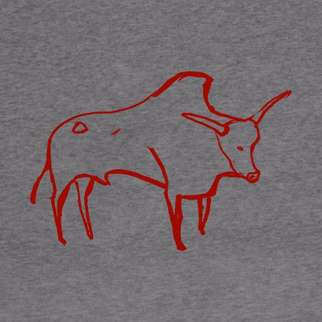 Cave line art of Aurochs in red ink by croquis design
